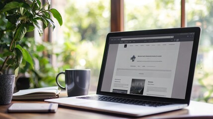 Wall Mural - responsive webpage on laptop: a modern webpage design displayed on a laptop screen, with a coffee cu