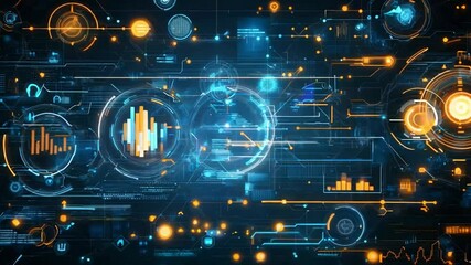 Wall Mural - abstract digital data visualization with glowing icons and charts