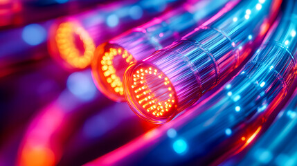 Bundle of fiber optic cables. Optical fiber cable Colorful illustration  