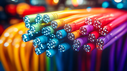 Bundle of fiber optic cables. Optical fiber cable Colorful illustration  