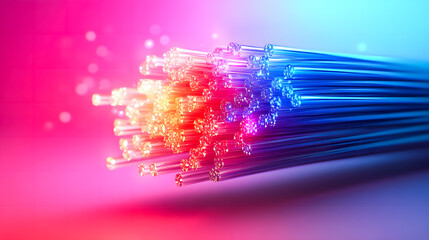 Bundle of fiber optic cables. Optical fiber cable Colorful illustration  