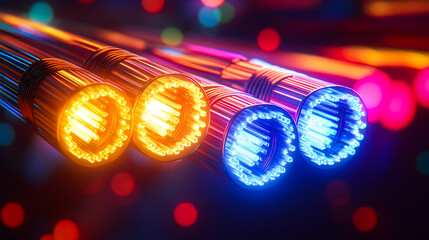 Bundle of fiber optic cables. Optical fiber cable Colorful illustration  
