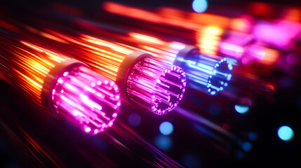 Bundle of fiber optic cables. Optical fiber cable Colorful illustration  