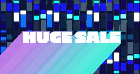 Wall Mural - Image of huge sale text in white over flashing blue and white rectangles