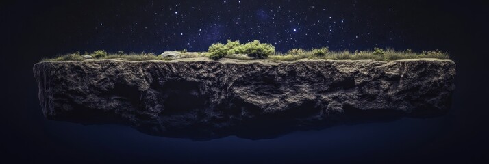 Wall Mural - a floating island with greenery against a starry night sky.