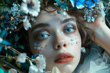 Wall Mural - portrait of gorgeous girl in surreal world created with generative ai
