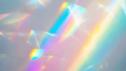 Wall Mural - dreamy holographic rainbow light refraction texture overlay with abstract soft bokeh effect on a whi