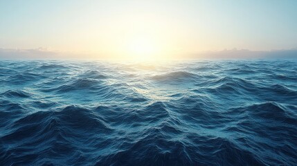 Poster - Sun setting over a vast ocean with choppy waves.