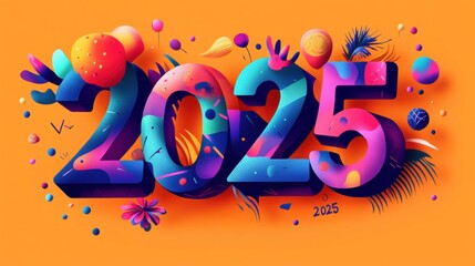 Wall Mural - Colorful bold 2025 typography blending modern and festive designs