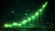 © Olha Havelia - A green stock market graph is going up on a dark background, with glowing light effects, in high resolution.