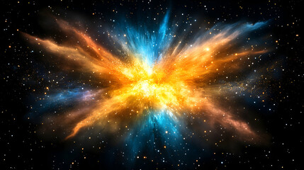 Wall Mural - cosmic explosion, a vibrant, abstract nebula bursts with fiery orange and cool blue hues, illuminati