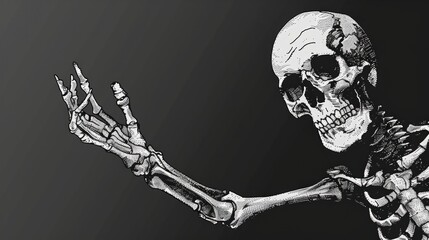 Wall Mural - Evil Skeleton. Illustration of a White Skeleton Hand Symbol on a Dark Background