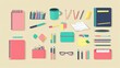 © AI_Nusantara - Flat lay of colorful stationery supplies.