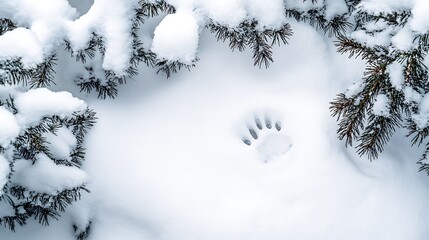 Wall Mural - Animal footprints on white snow in winter