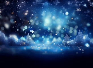 Poster - A magical winter scene: snow-covered trees shimmer under a bright, starry night sky.  The bokeh effect adds a dreamy, festive feel.