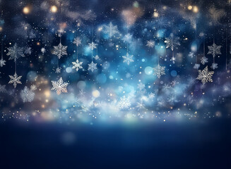 Aufkleber - Shimmering snowflakes hang against a night sky, sparkling with bokeh lights.  A magical winter scene, perfect for holiday backgrounds.