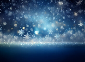 Poster - A magical winter scene:  Falling snowflakes, shimmering lights, and a glistening ground create a dreamy, festive atmosphere.  Perfect for winter holidays.