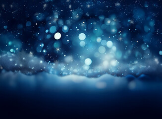 Poster - A mesmerizing winter scene:  Deep blue hues, sparkling bokeh lights, and soft snow drifts create a magical, frosty atmosphere.