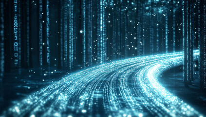 Wall Mural - highway made of glowing blue digital numbers and symbols