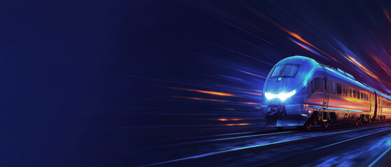 Wall Mural - futuristic high-speed train travels through blue glowing light