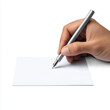 © JK_kyoto - person is writing with silver pen on blank white sheet of paper, showcasing creativity and expression