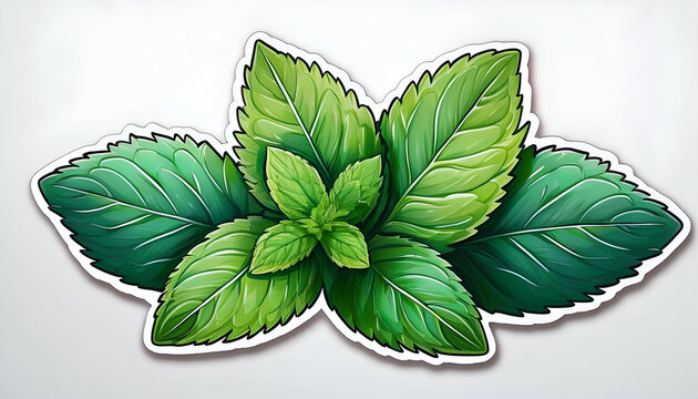 illustration A sticker of mint leaves isolated. on pure white background