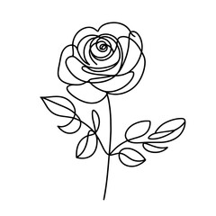 Wall Mural - linear rose icon. black and white image of a hand-drawn rose flower. vector illustration