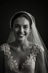 Wall Mural - Monochrome Happy young bride woman