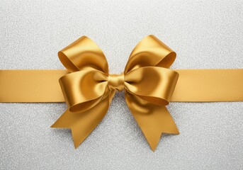 Wall Mural - elegant golden bow and ribbon on silver glitter background, perfect for holiday or celebration theme