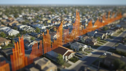 Aufkleber - Data visualization showcases real estate trends in suburban neighborhoods, highlighting housing prices and market activity. The vibrant orange peaks indicate fluctuations, revealing market dynamics.
