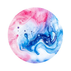Poster - Pink and blue acrylic paints mix in a perfect circle, creating a mesmerizing abstract design on a transparent background, ideal for digital art projects