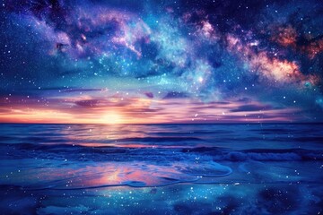 Wall Mural - Nebula Milky Way. Sky Full of Stars Over the Sea at Sunset