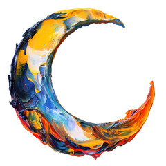 Poster - Captivating oil paint strokes form a dynamic crescent moon shape on a clear canvas, ideal for artistic endeavors