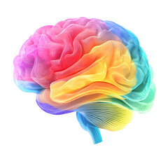 Poster - Human brain made of colorful swirling shapes representing creativity, intelligence and imagination, isolated on transparent background