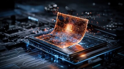 Leinwandbilder - Futuristic scanner peeling layers of glowing technology digital lab visual art cybernetic environment close-up viewpoint