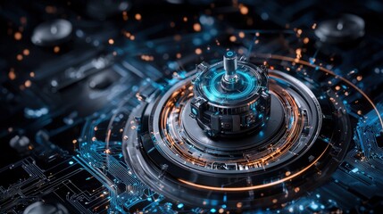 Fototapete - Futuristic tuner adjusting emotional wavelengths digital lab abstract art high-tech environment aerial view innovation