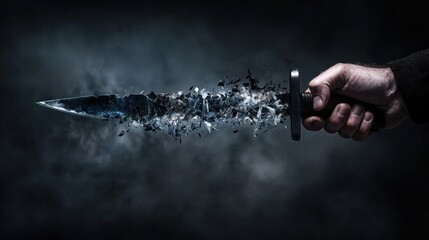 Aufkleber - Artistic photograph close-up of a fragmented blade in a dark studio with a gripping intense atmosphere