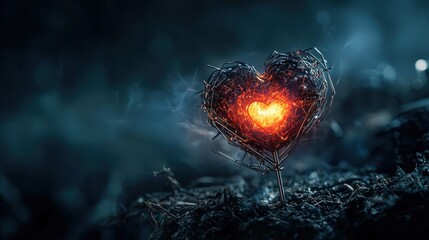 Poster - A surreal image of a heart-shaped ember enchanted forest digital art nighttime close-up emotions