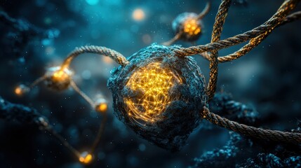 Poster - Dynamic cellular network microcosm digital art sci-fi environment close-up viewpoint interconnected concepts for innovation