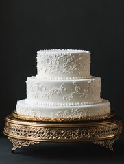 Wall Mural - White Wedding Cake on Gold Platter