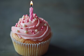 Sticker - Pink Frosted Cupcake with Candle