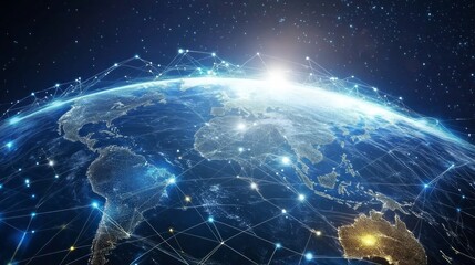 Wall Mural - futuristic 3d world globe showcasing data exchange and global network connections with advanced tech