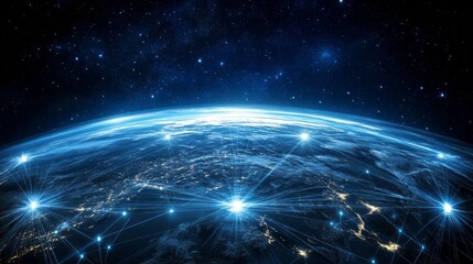 Wall Mural - futuristic 3d world globe showcasing data exchange and global network connections with advanced tech