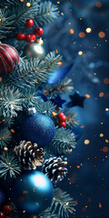 Wall Mural - A Christmas tree with blue and red ornaments