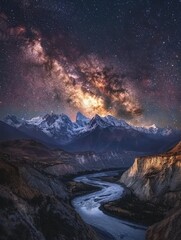 Wall Mural - milky way shines brightly above mountains