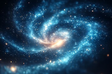 Wall Mural - A swirling blue galaxy with sparkling stars and a bright center, a cosmic masterpiece.