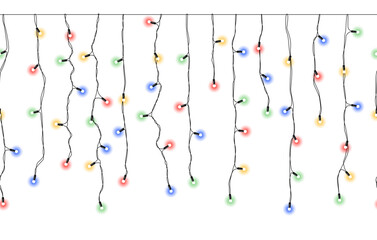 Wall Mural - decorative vector horizontal border with hanging christmas light chains on white background