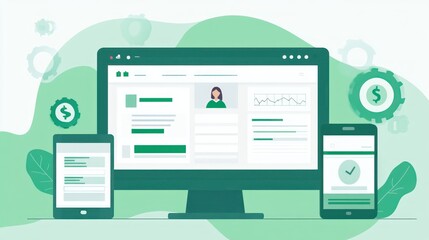 Leinwandbilder - Digital interface showcasing user profiles and financial data on multiple devices.