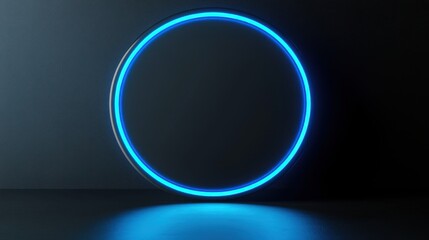 Wall Mural - futuristic glowing blue circular light against dark background