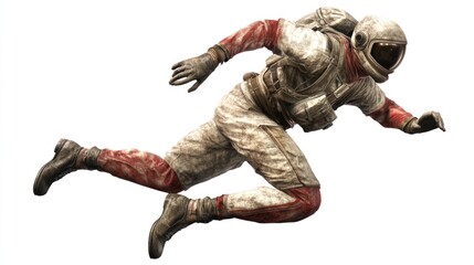 Aufkleber - A figure in a white and red spacesuit appears to be floating or moving in space.